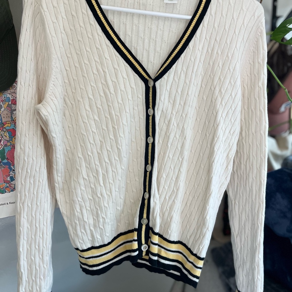 Lizgolf by Liz Claiborne - Ivory Knit V-Neckline Button Down Sweater/ Cardigan